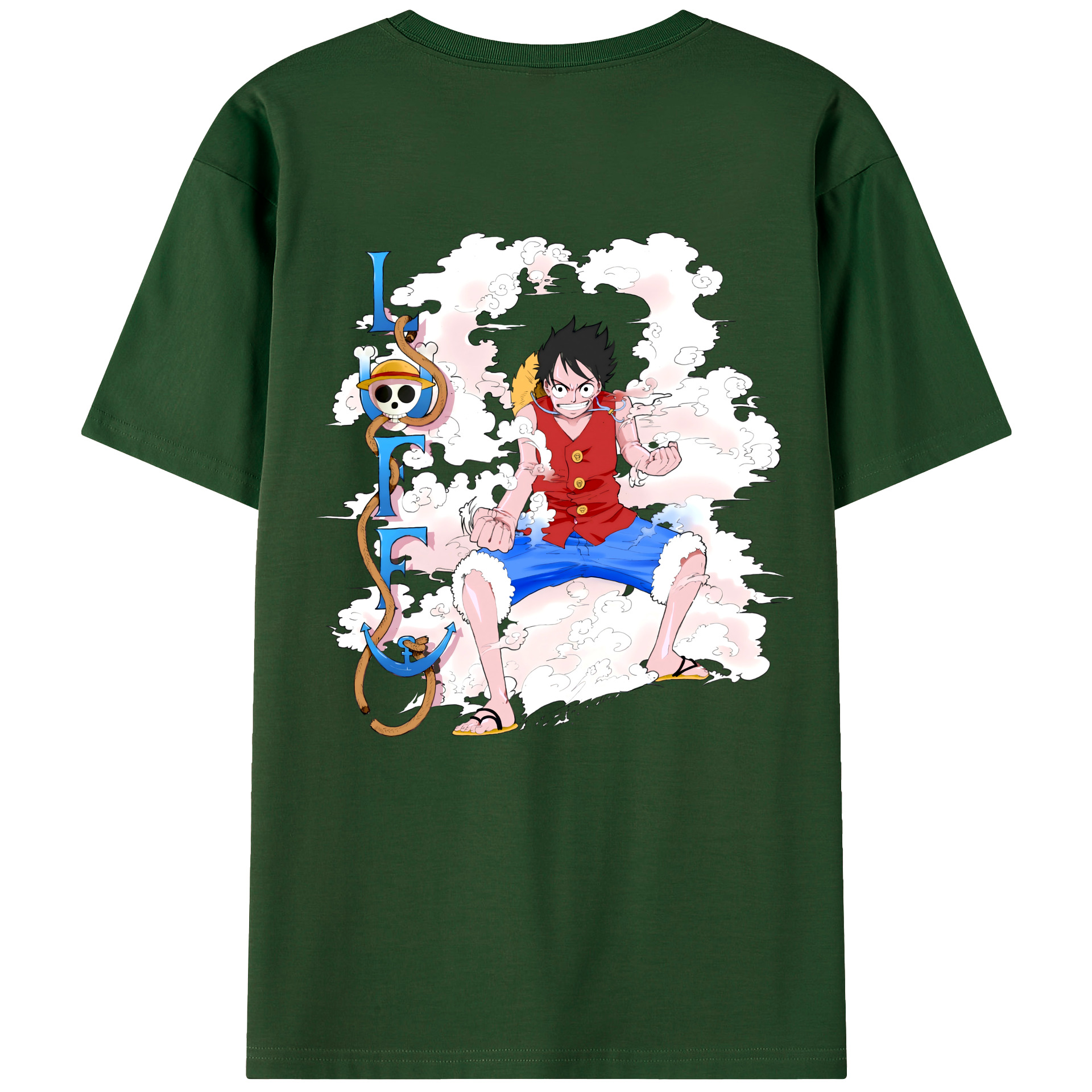 ワンピース モンキー・D・ルフィ ONE PIECE Monkey D. Luffy 綿100％半袖Tシャツ（背面プリント）